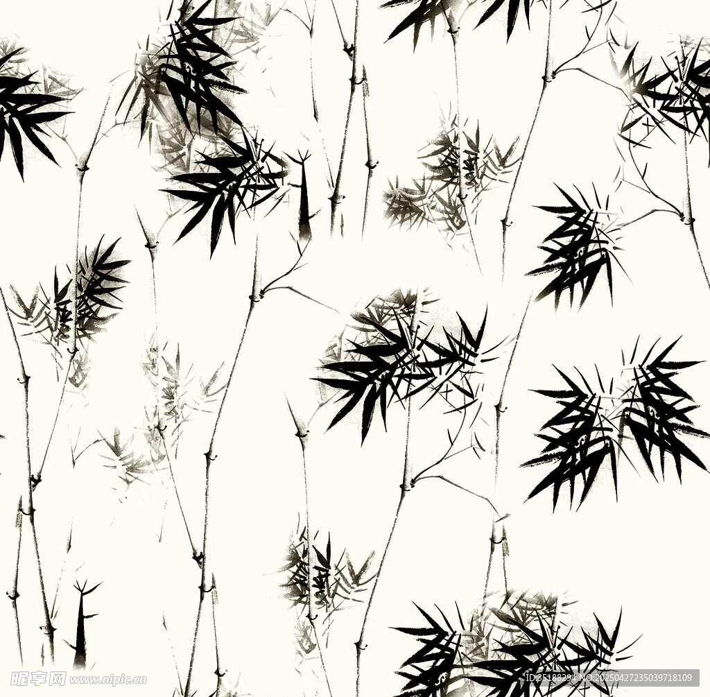 水墨风 竹林  数码印花 大牌