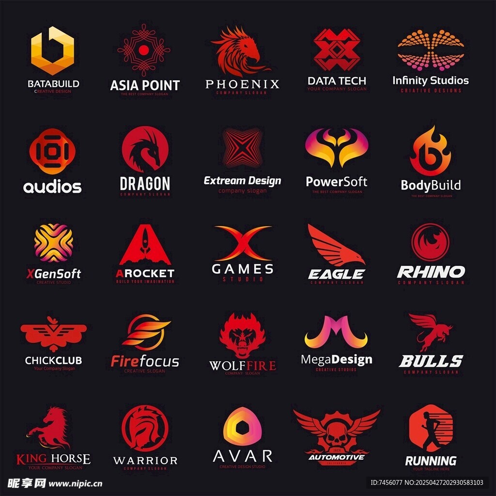 多样红色动物主题标志设计