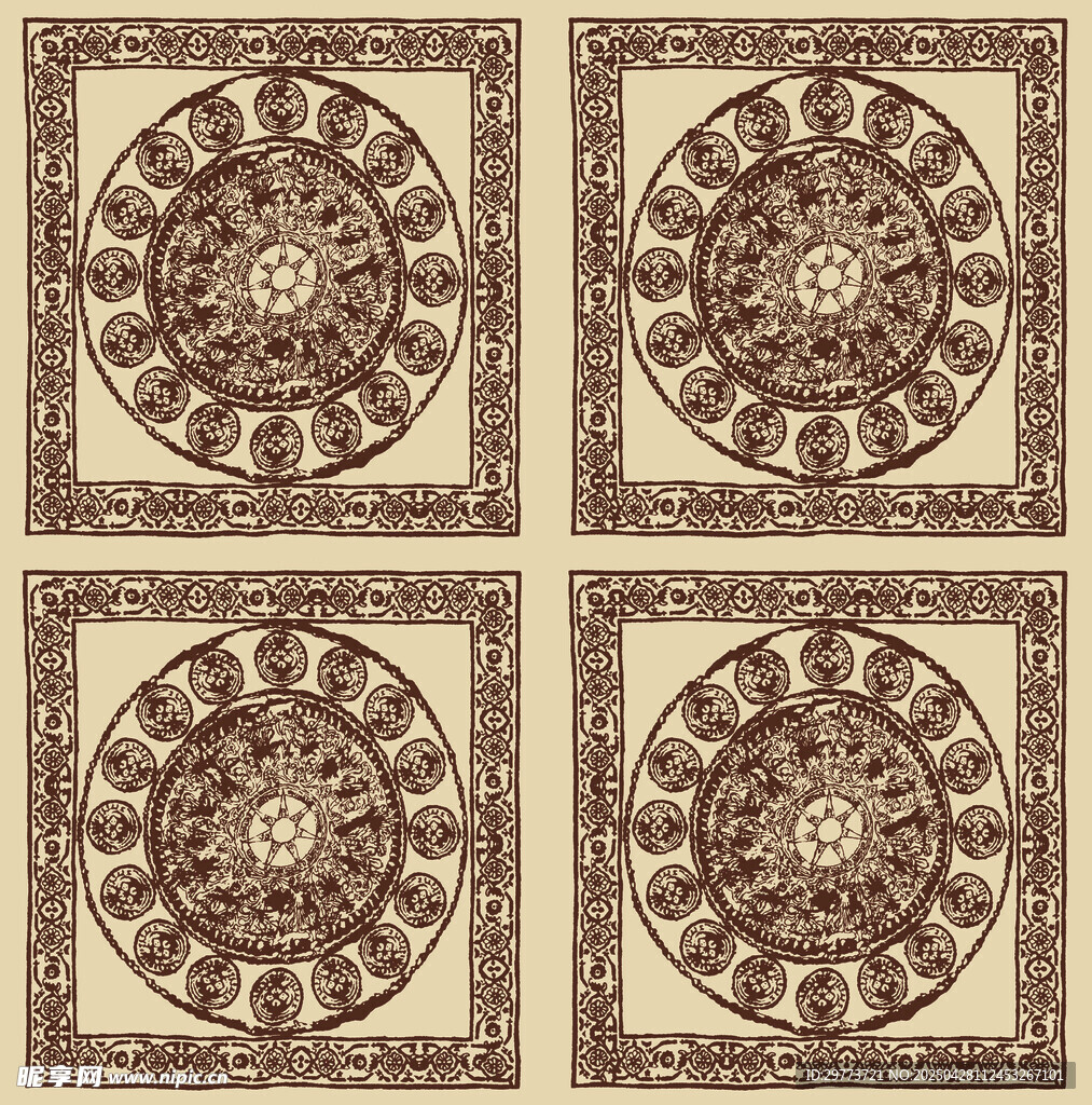 复古花纹方形图案设计