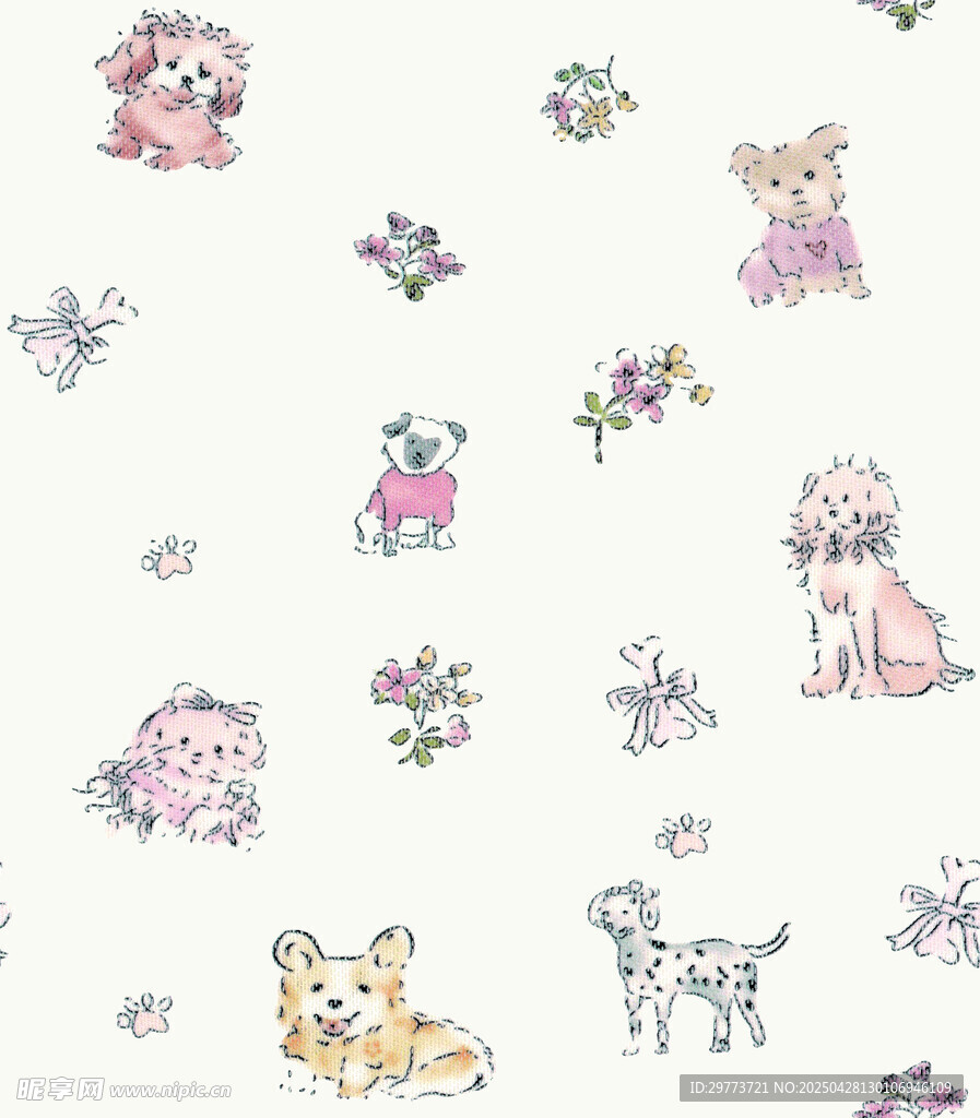 可爱动物花卉图案背景图