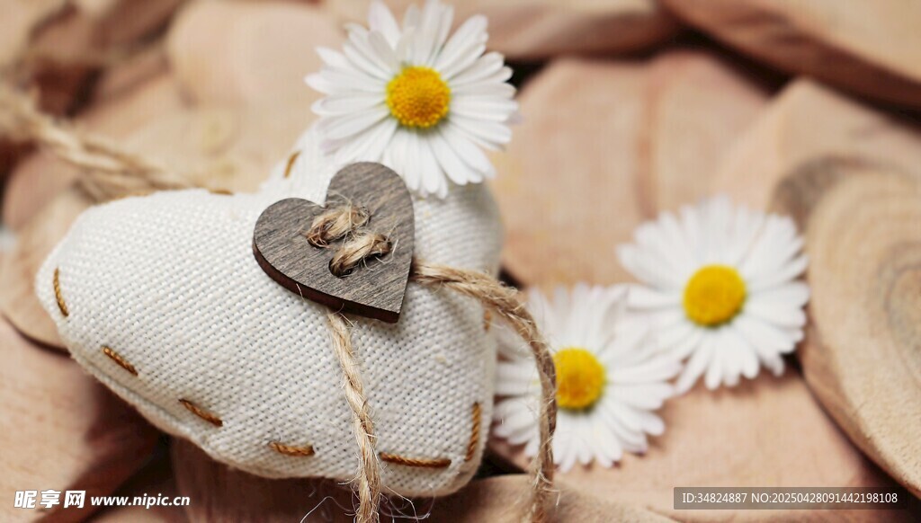 心形物件与雏菊装饰