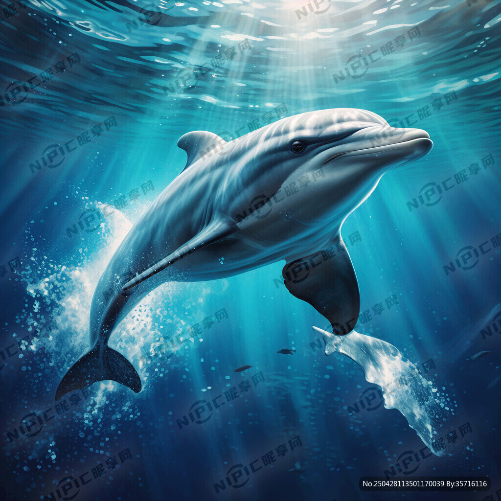 海蓝色背景海豚