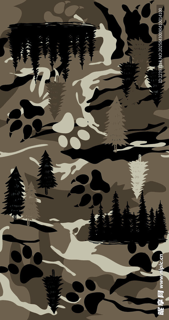 迷彩图案背景的森林景象 数码印