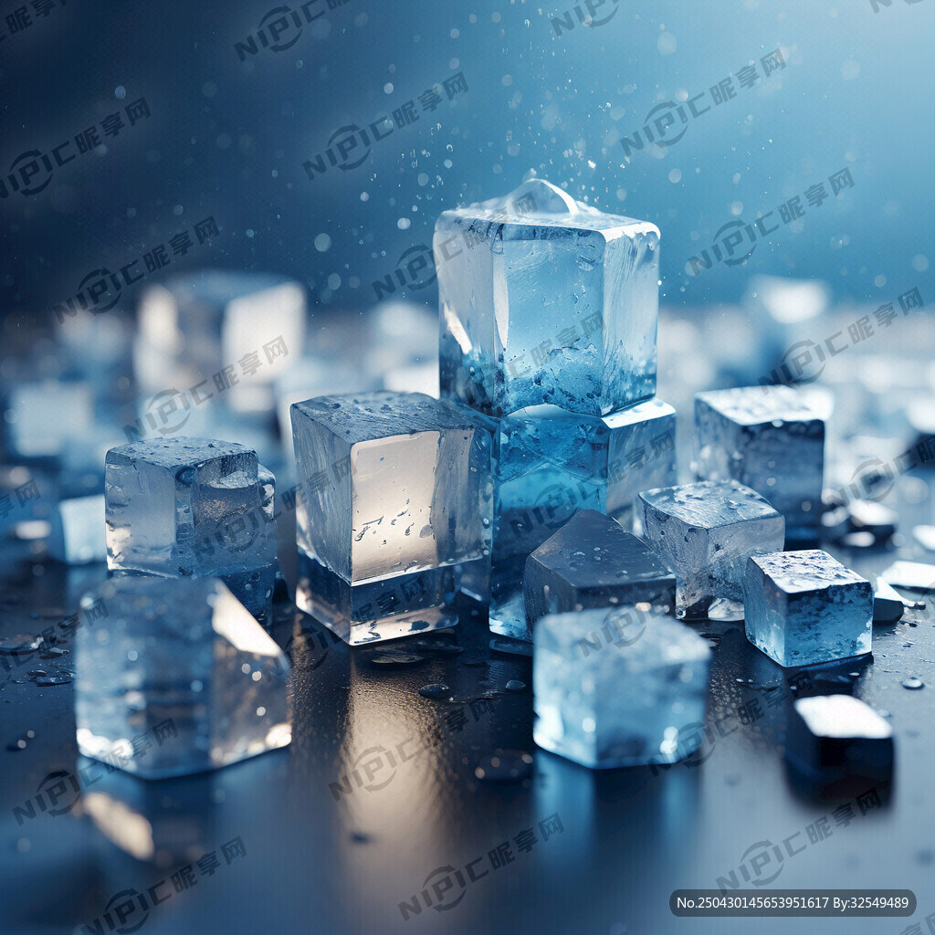 深浅不一的冰蓝色调在钴蓝背景上