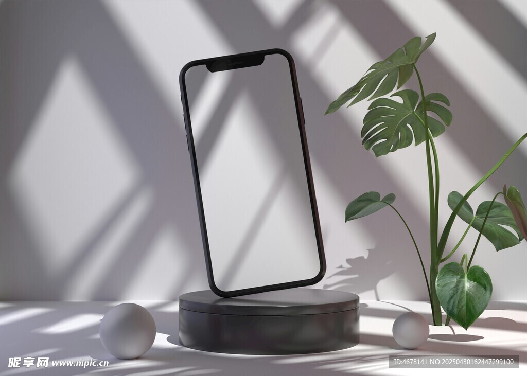 简约风手机与绿植静物展示