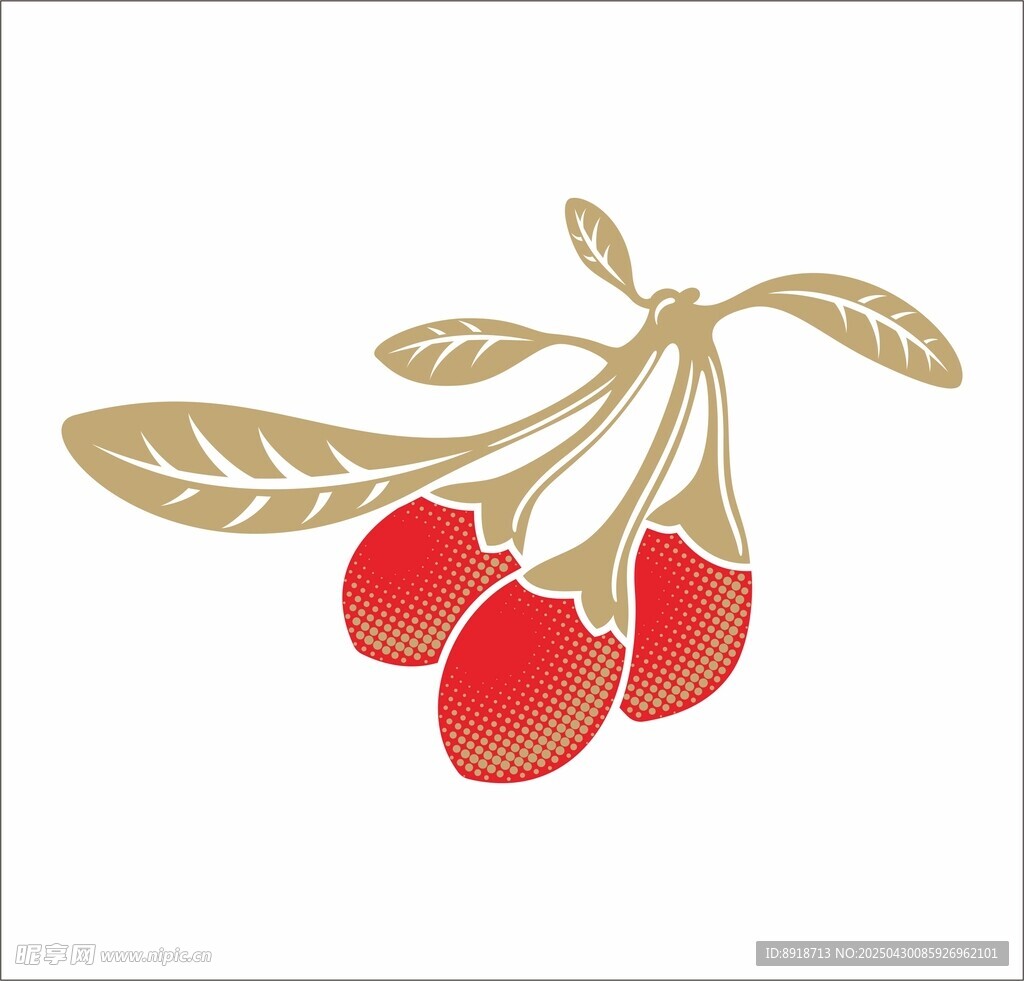 金色枝叶红枸杞插画