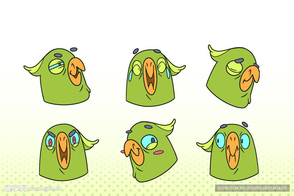 绿色卡通小鸟的多样表情
