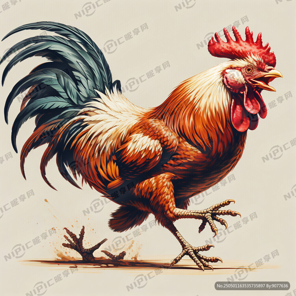 一只大公鸡 向前奔跑着