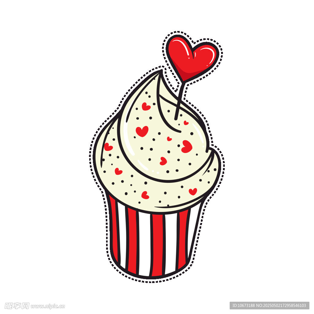 爱心装饰的可爱纸杯蛋糕