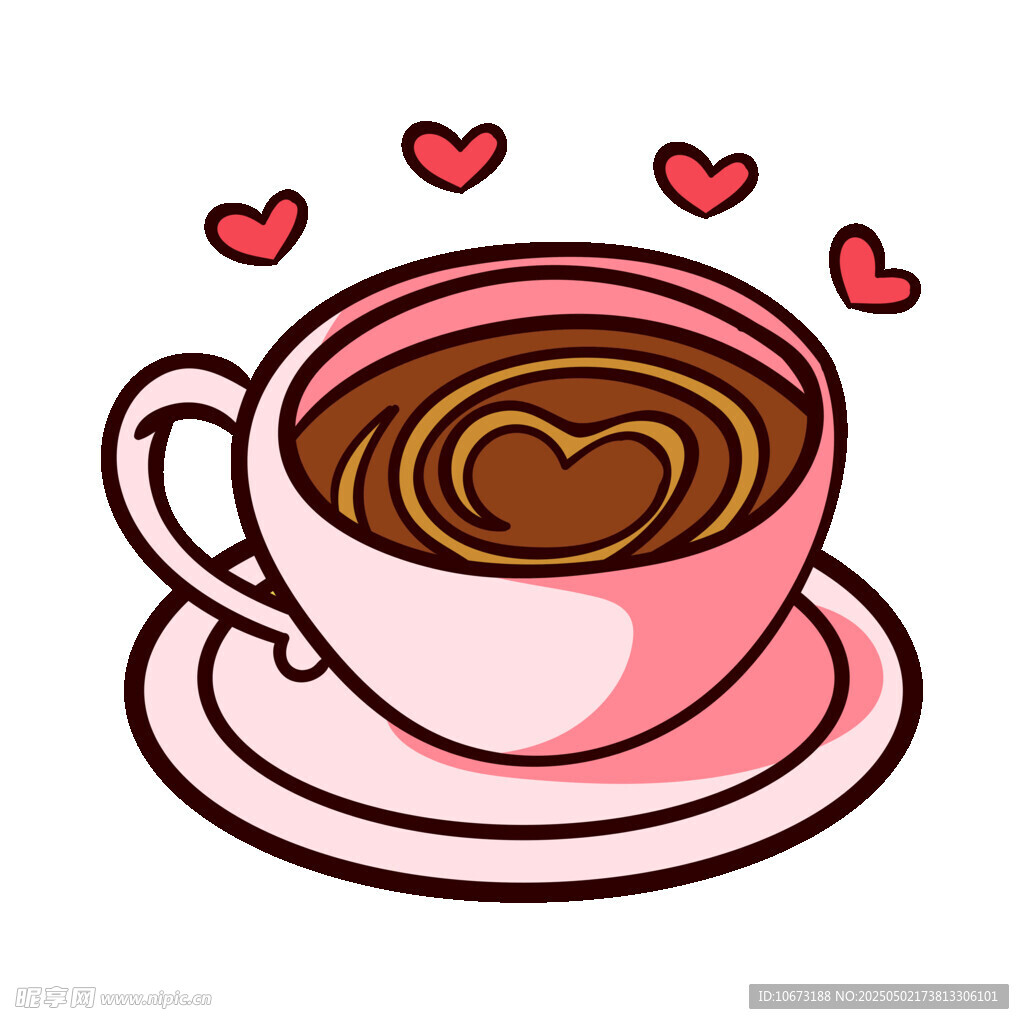 爱心咖啡杯中的甜蜜饮品