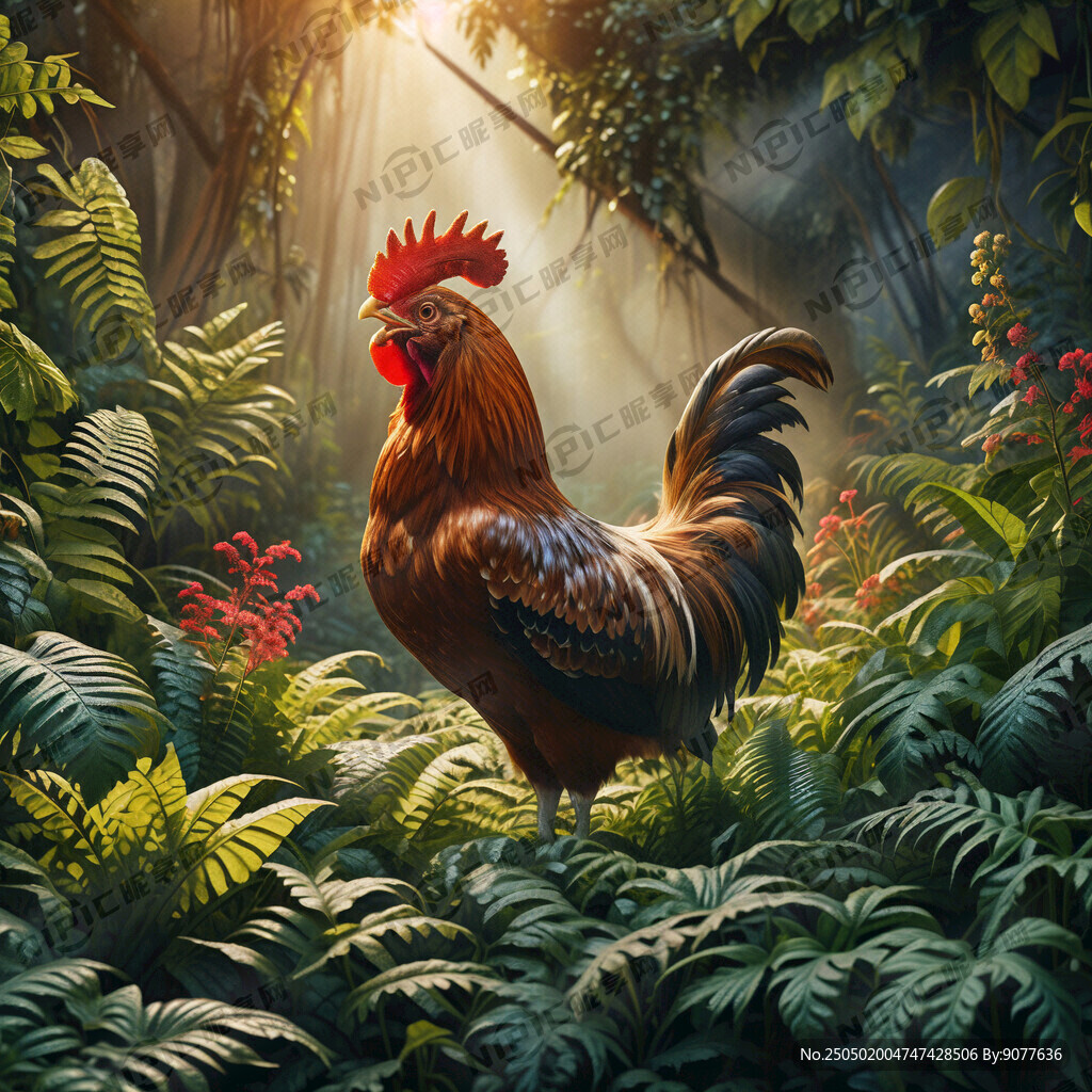 一只公鸡站在中间