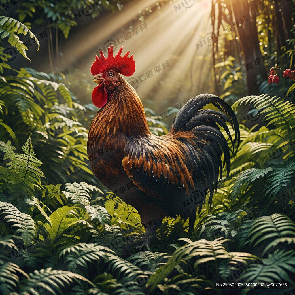 一只公鸡站在中间