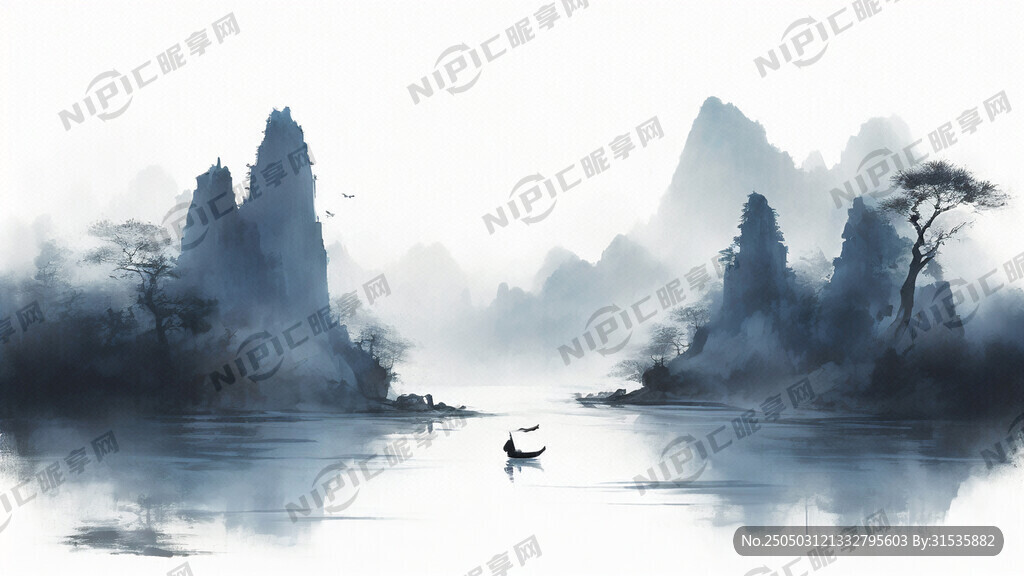 克莱因蓝色自然泼墨图