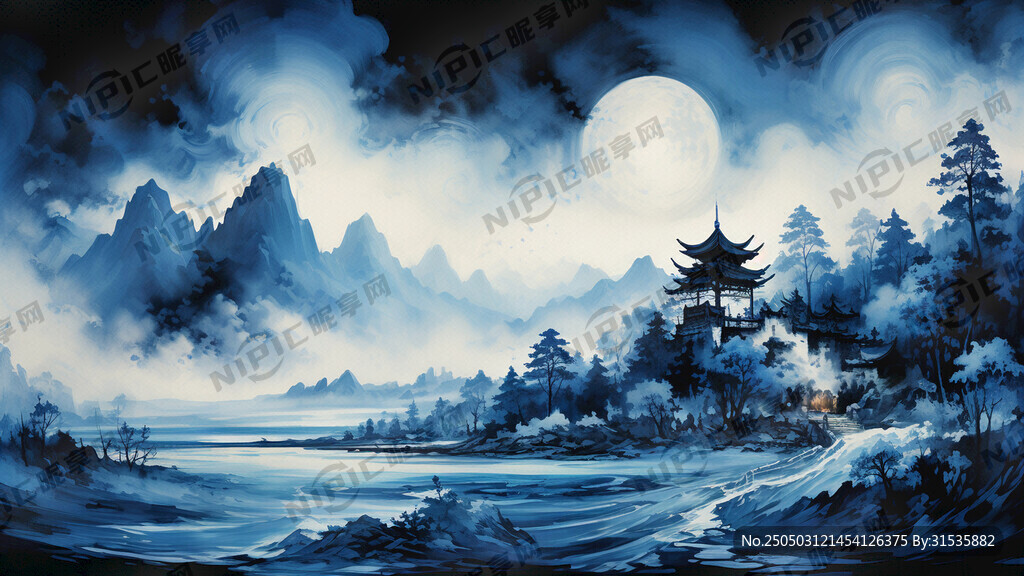 克莱因蓝色自然泼墨图