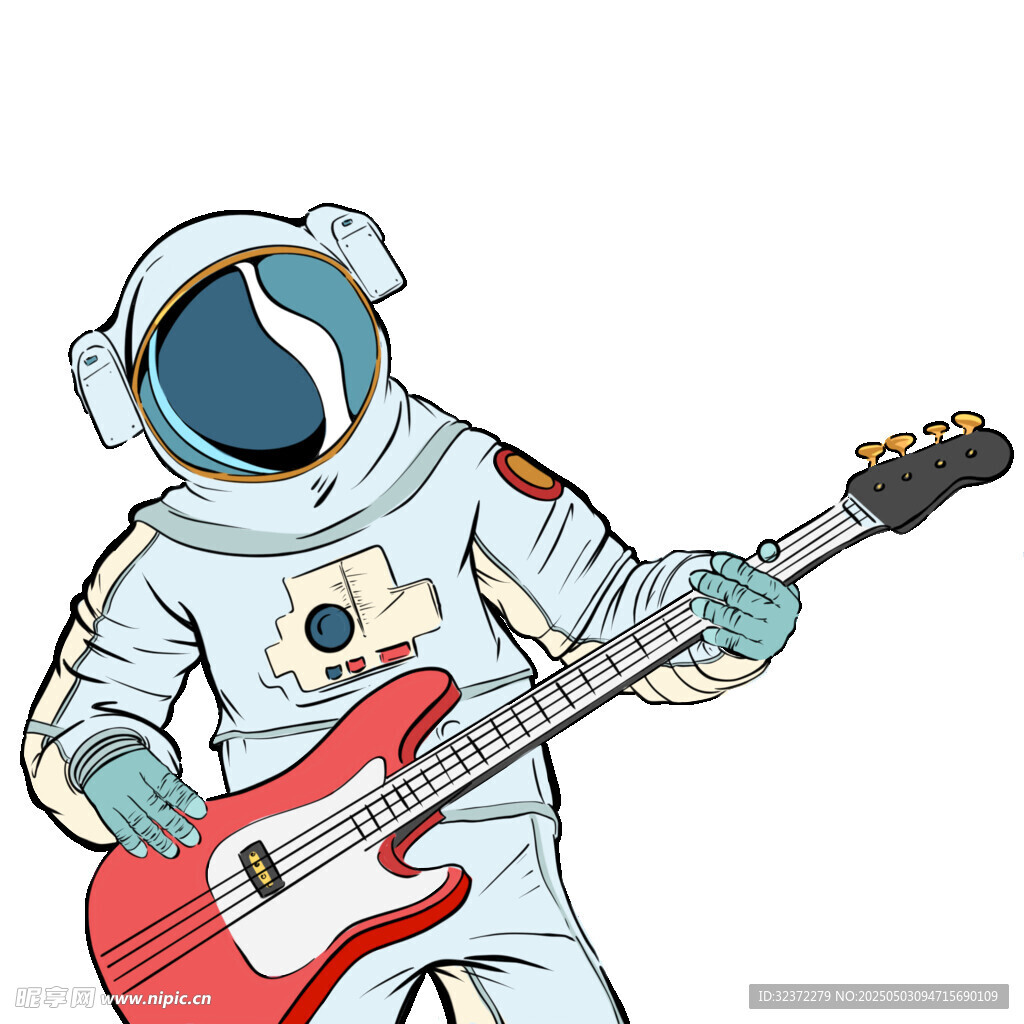 太空宇航员弹红色电吉他