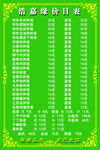 菜单价目表