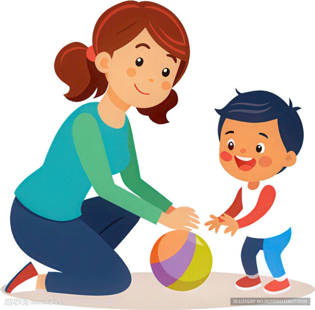 母亲与孩子快乐玩球