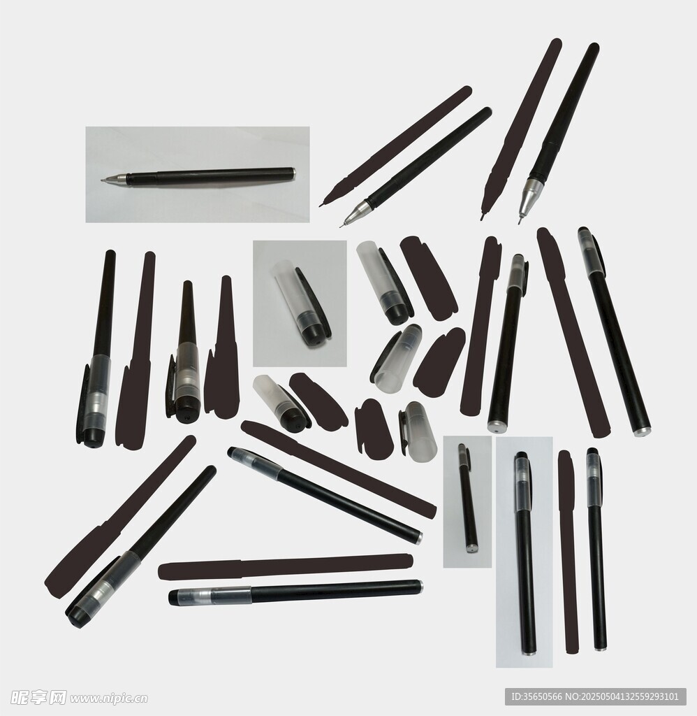 实拍黑色水性笔不同角度抠图素材