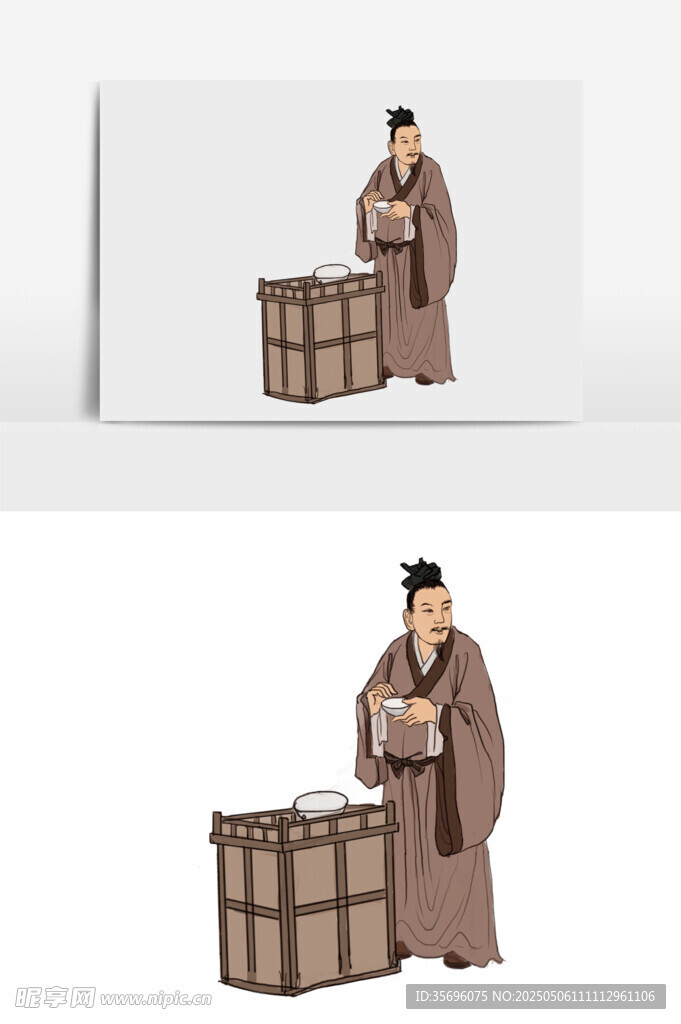 古代商人与货箱形象展示