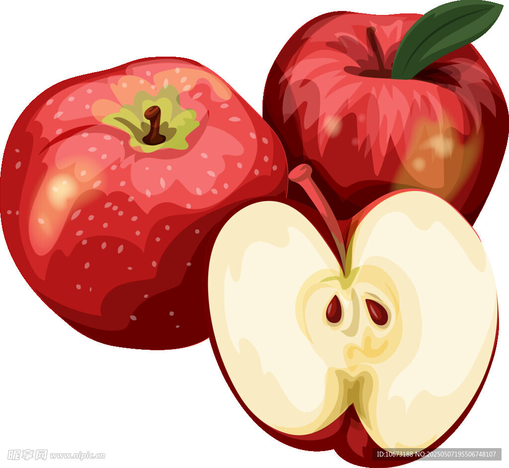 新鲜红苹果及切开展示