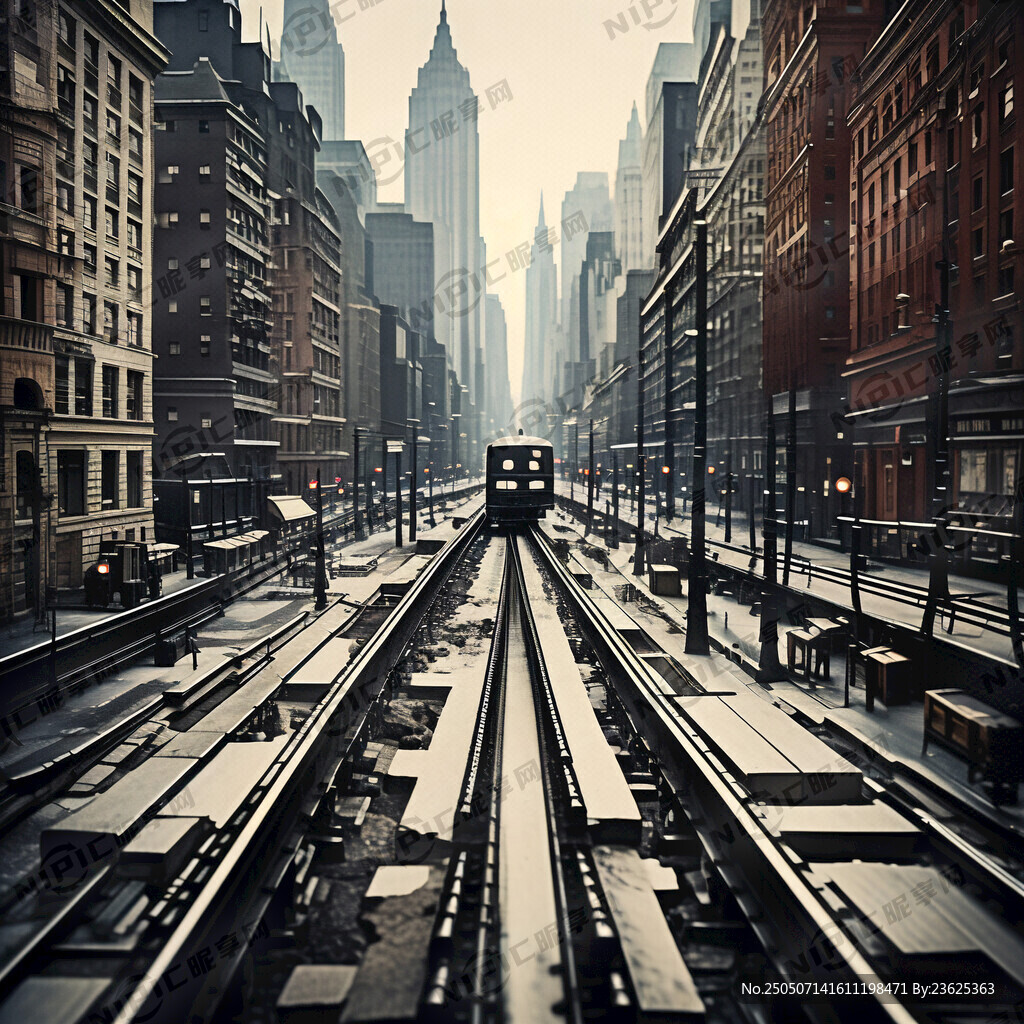 1935年纽约街景火车轨道俯瞰
