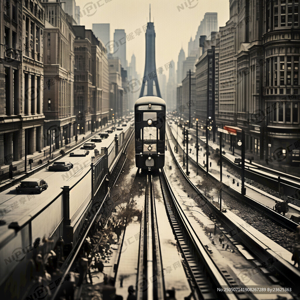 1935年芝加哥街景火车轨道俯