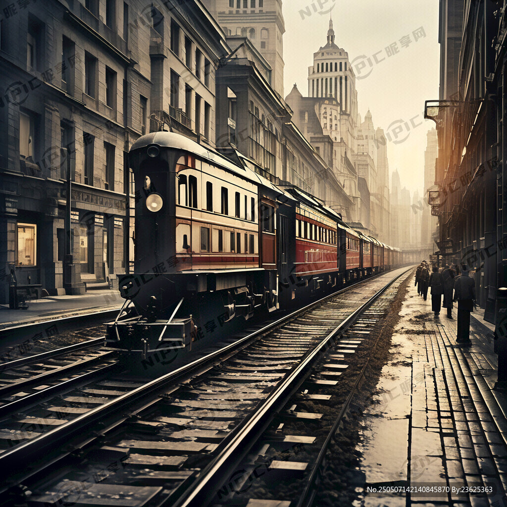 1935年芝加哥街景火车轨道摄