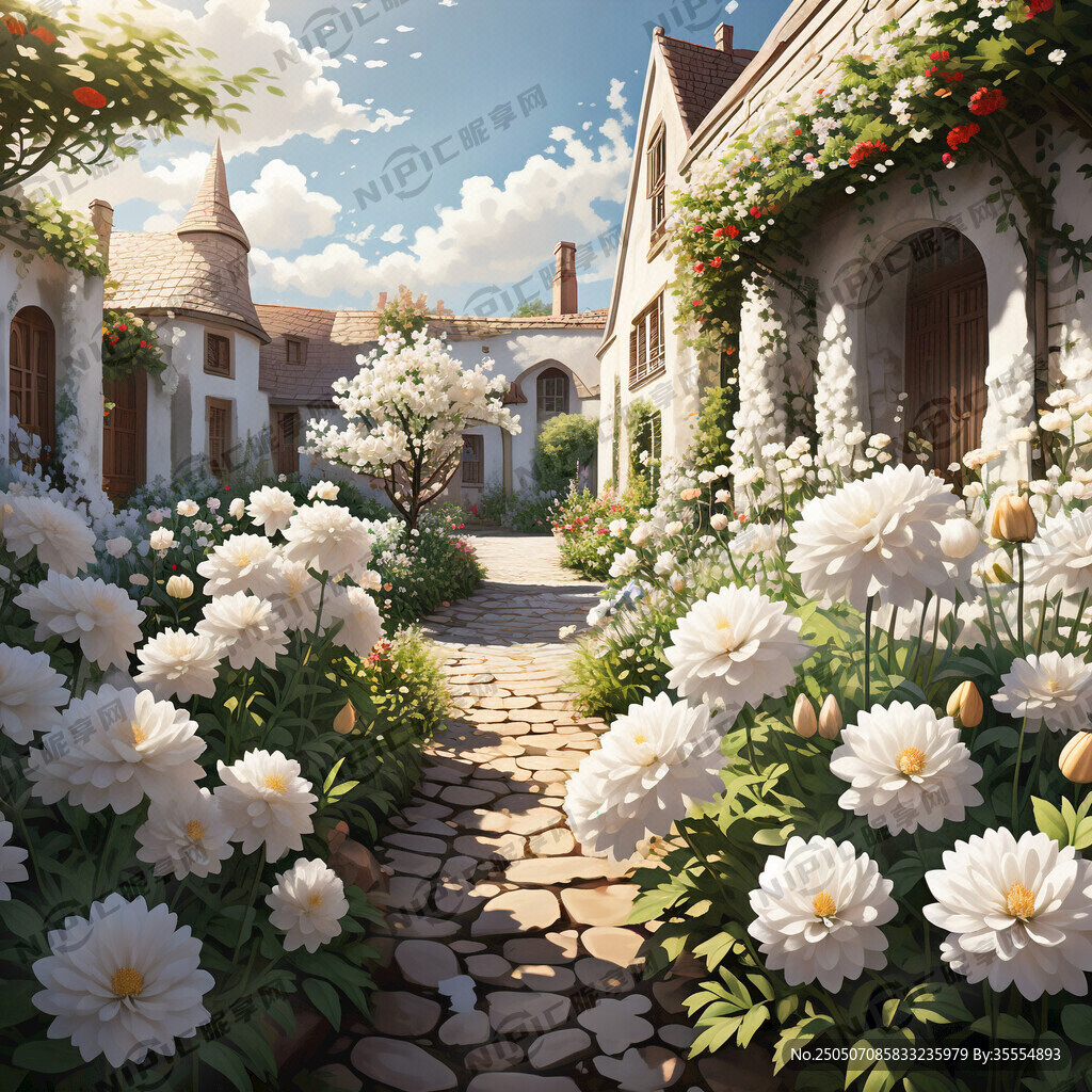 欧美小院鲜花盛开 要白色花