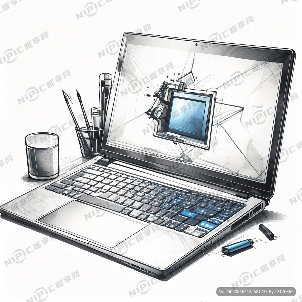 笔记本电脑组装图线稿