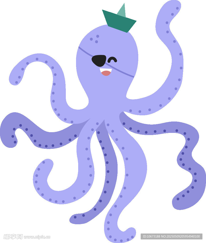 可爱紫色章鱼戴绿皇冠