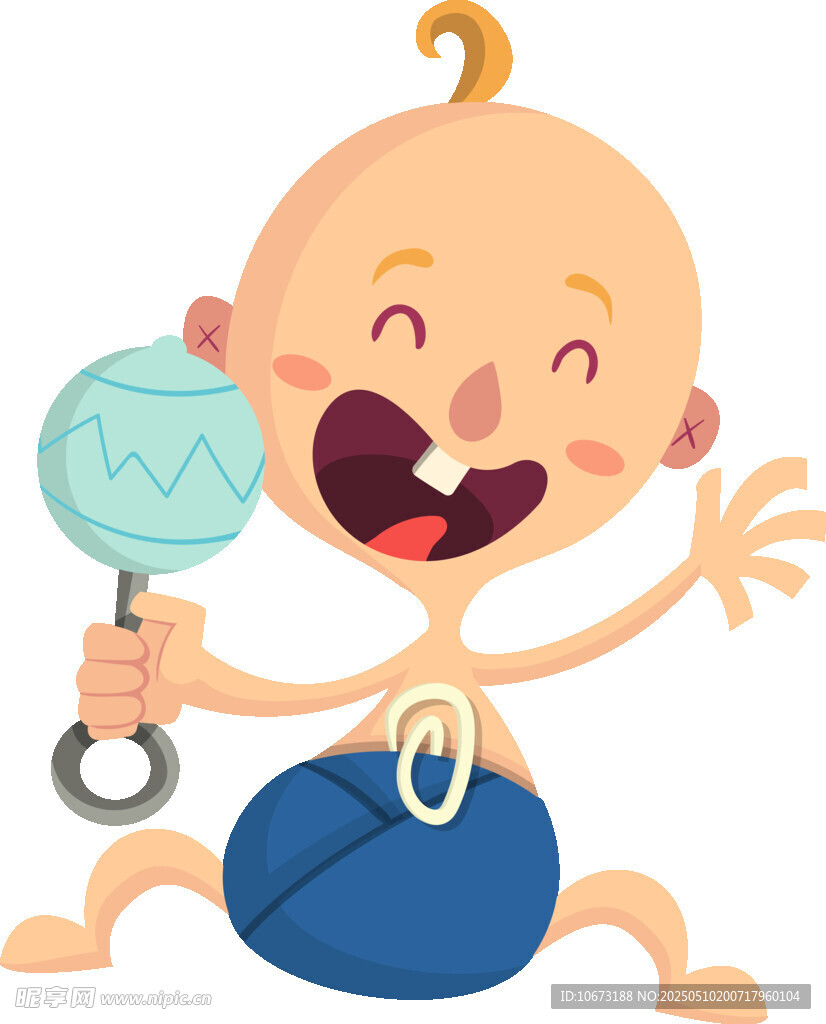 快乐婴儿手持拨浪鼓玩耍