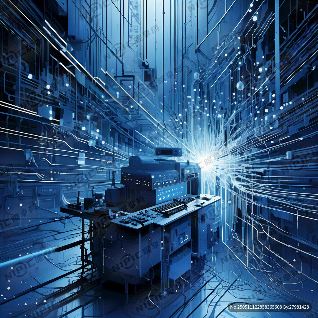 渐变蓝色电路纹理 前景悬浮立体