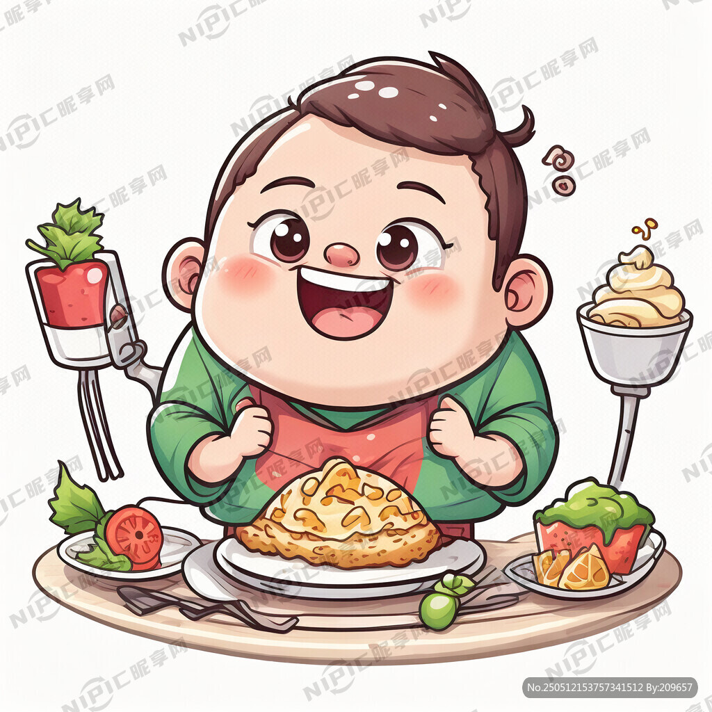矢量卡通吃货小胖孩