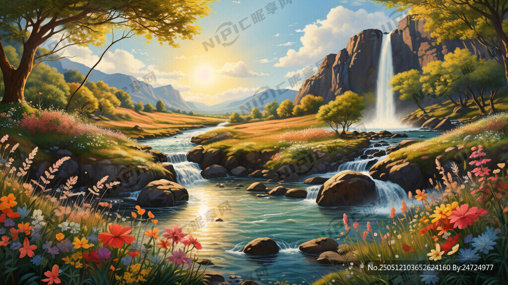 瀑布河流 平原草地 自然风光