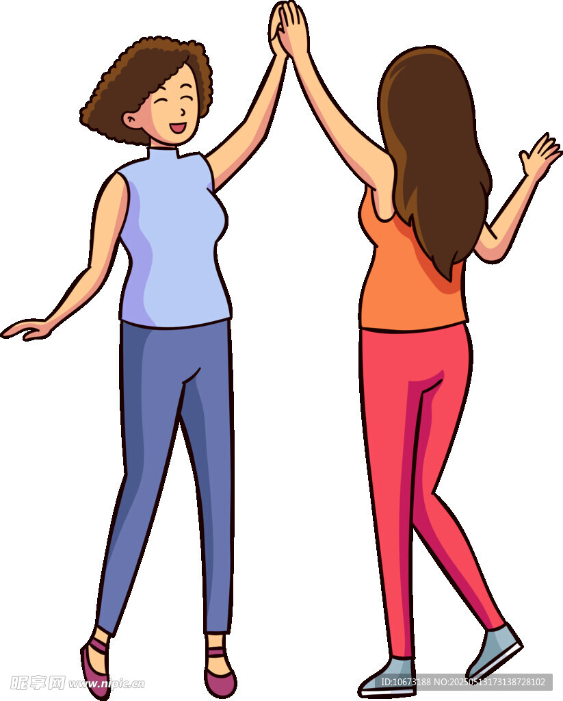 两位女性击掌庆祝瞬间