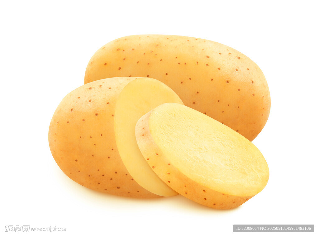 新鲜土豆及切片展示