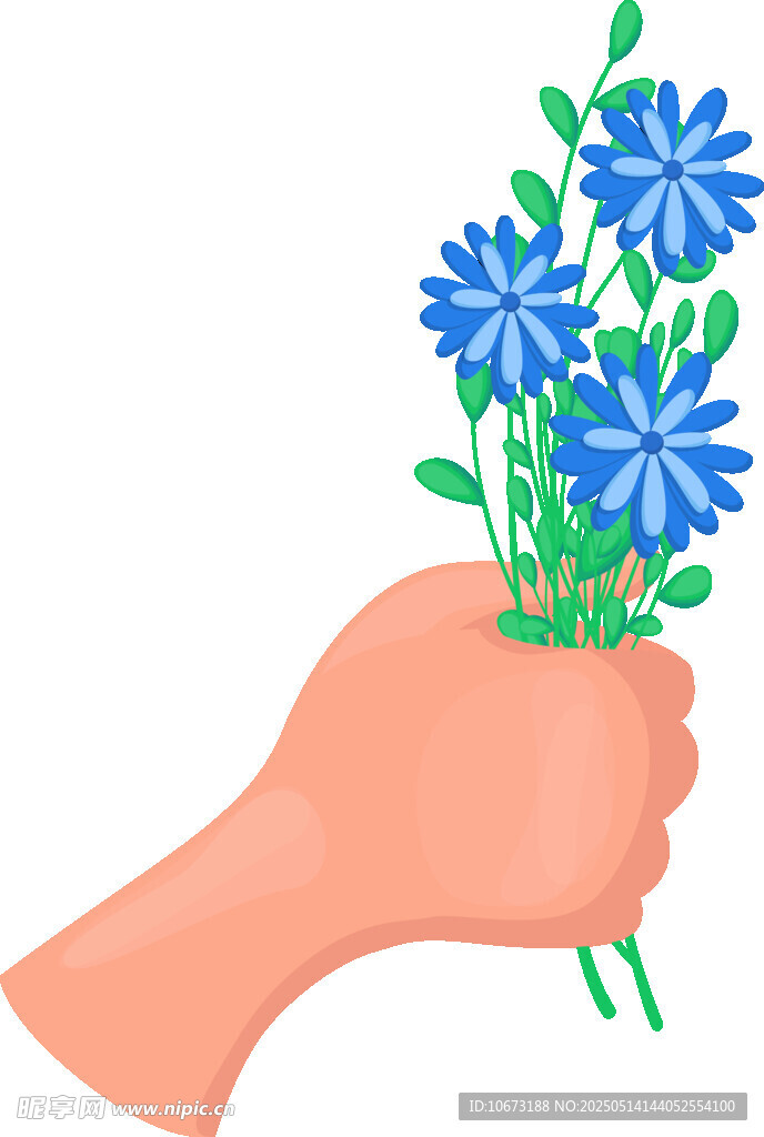 手捧蓝色小花束