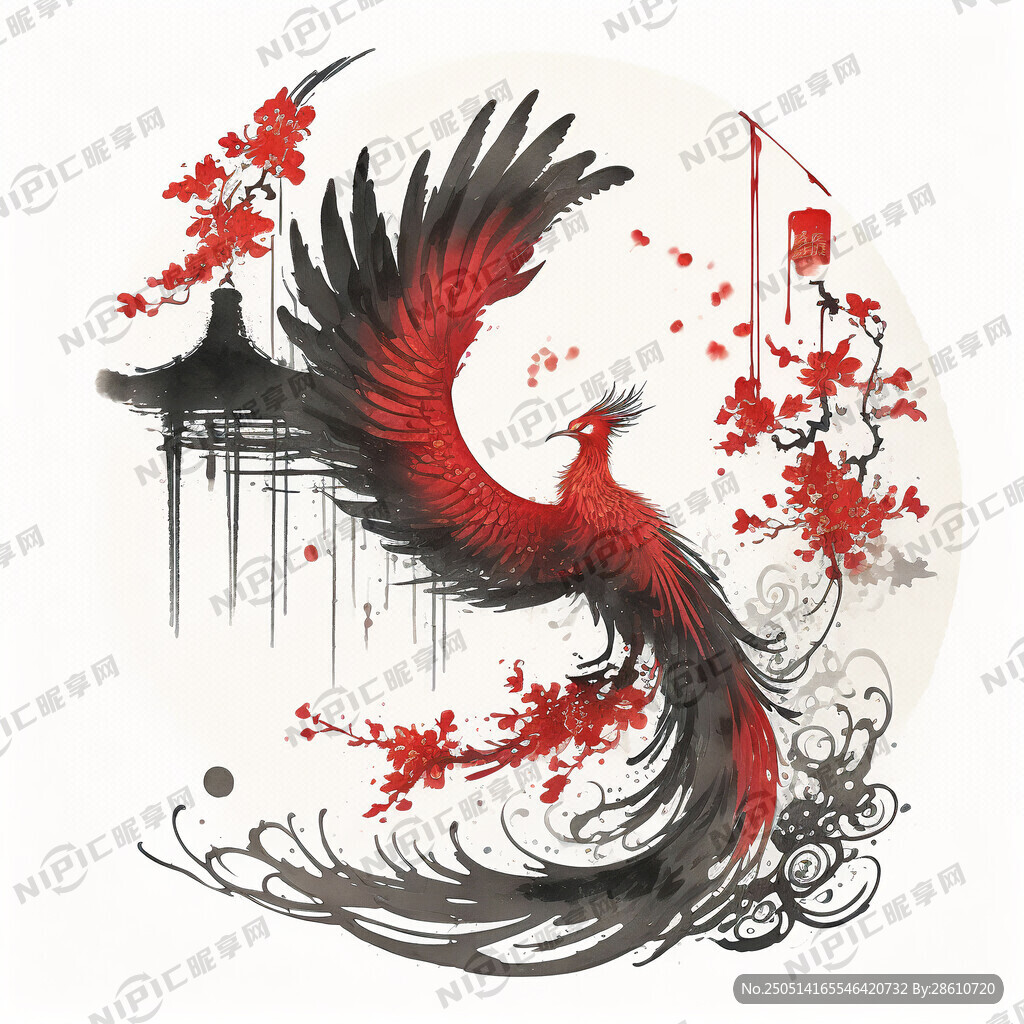 中国风 水墨洗 楼阁 灯笼