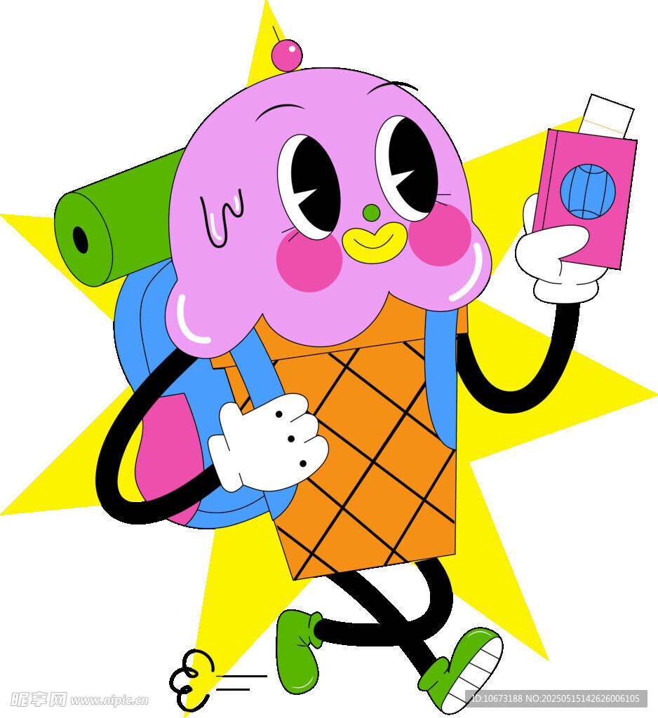 卡通冰淇淋角色手持手机