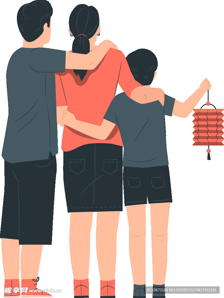 一家人团圆挂灯笼迎佳节