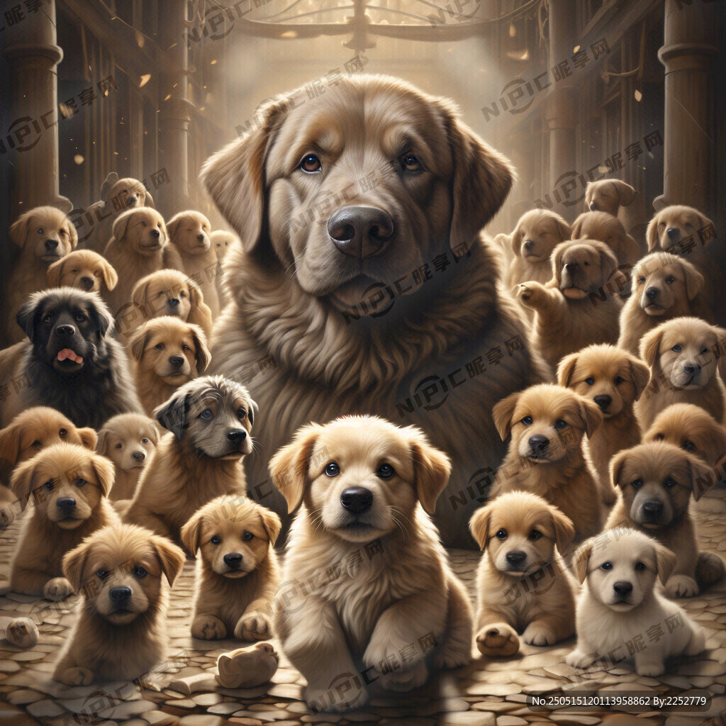 一只大狗 一群小狗小狗