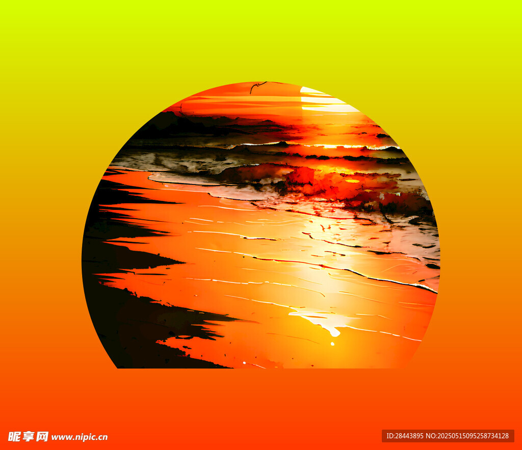 夕阳下的绚丽海面景观