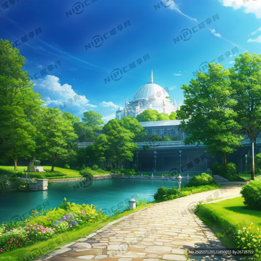 江河背景 高大楼阁下面乐队