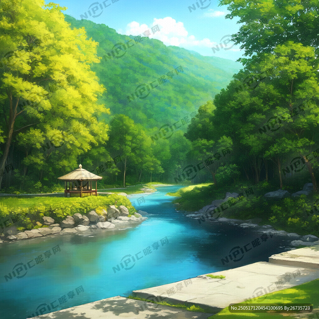 江河背景 楼阁 乐队