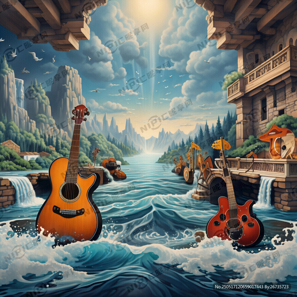 江河背景 楼阁 乐队