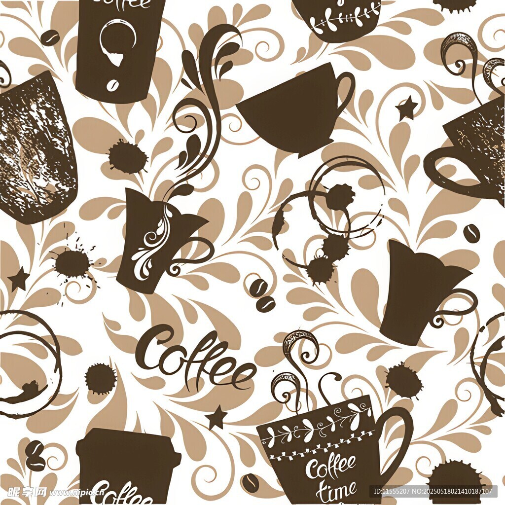 咖啡主题复古花纹图案