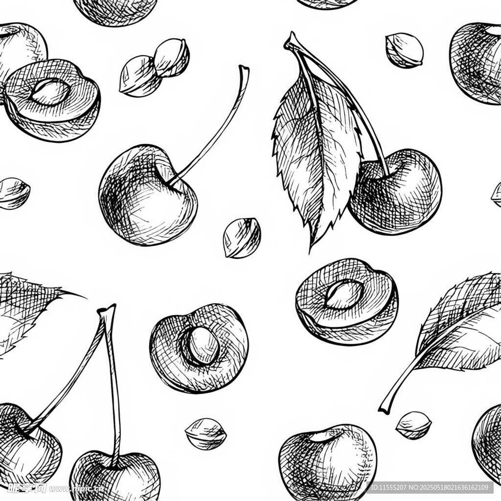 手绘樱桃坚果图案设计