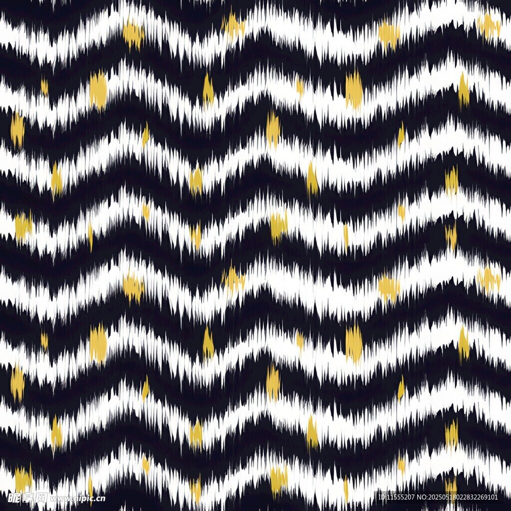 黑白波浪纹带金色点缀图案四方连