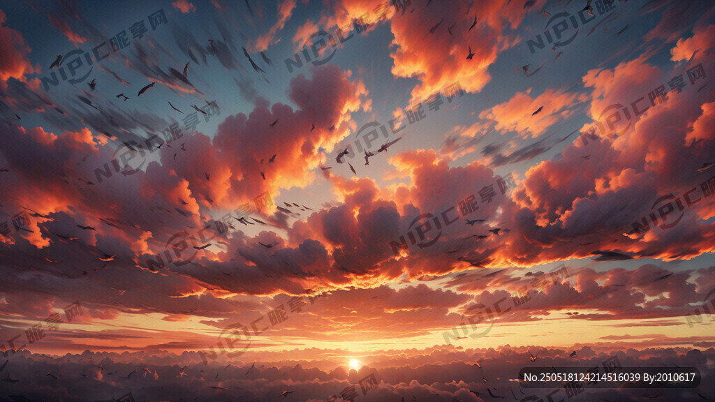 火烧云 落阳 一群大雁
