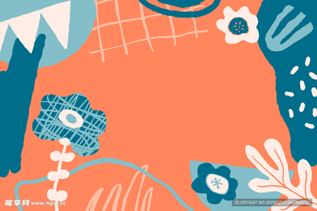 橙色背景抽象花卉图案